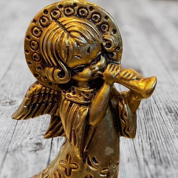 Vintage 1960s Gold Angel Figurines MCM Christmas Decor - Picture 7 of 9